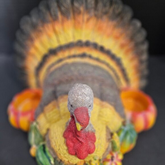 Large Resin Thanksgiving Colorful Turkey Centerpiece With 2 Candle Holders 2 LED - Picture 11 of 12